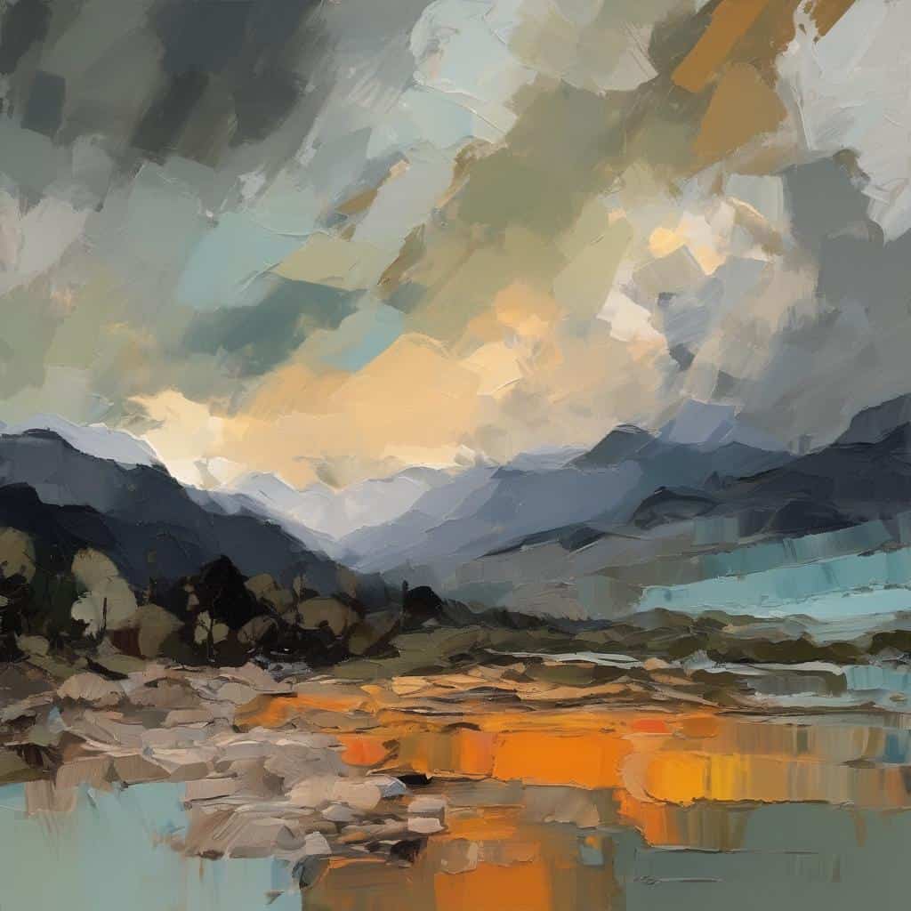 Μοντέρνα αφηρημένη τοπιογραφία κόσμου και φύσης με σύνθεση μορφής και ασάφειας, εμπνευσμένη από το έργο "Η Συνύπαρξη Μορφής και Ασάφειας".